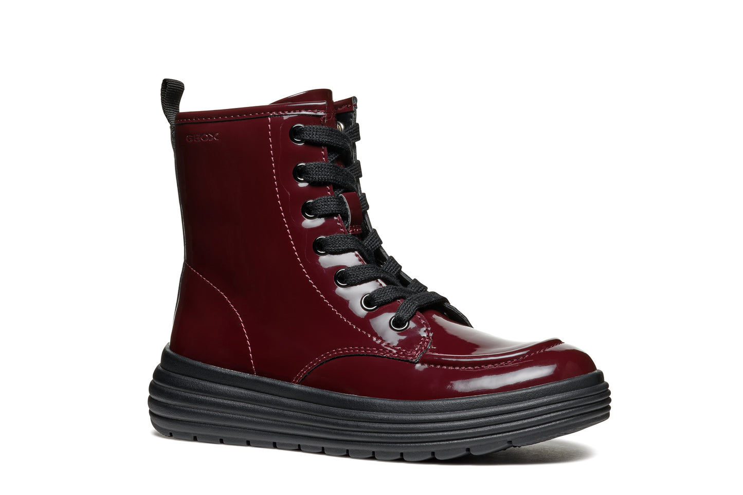 Phaolae Zipped And Lace Boot In Dark Burgundy Patent