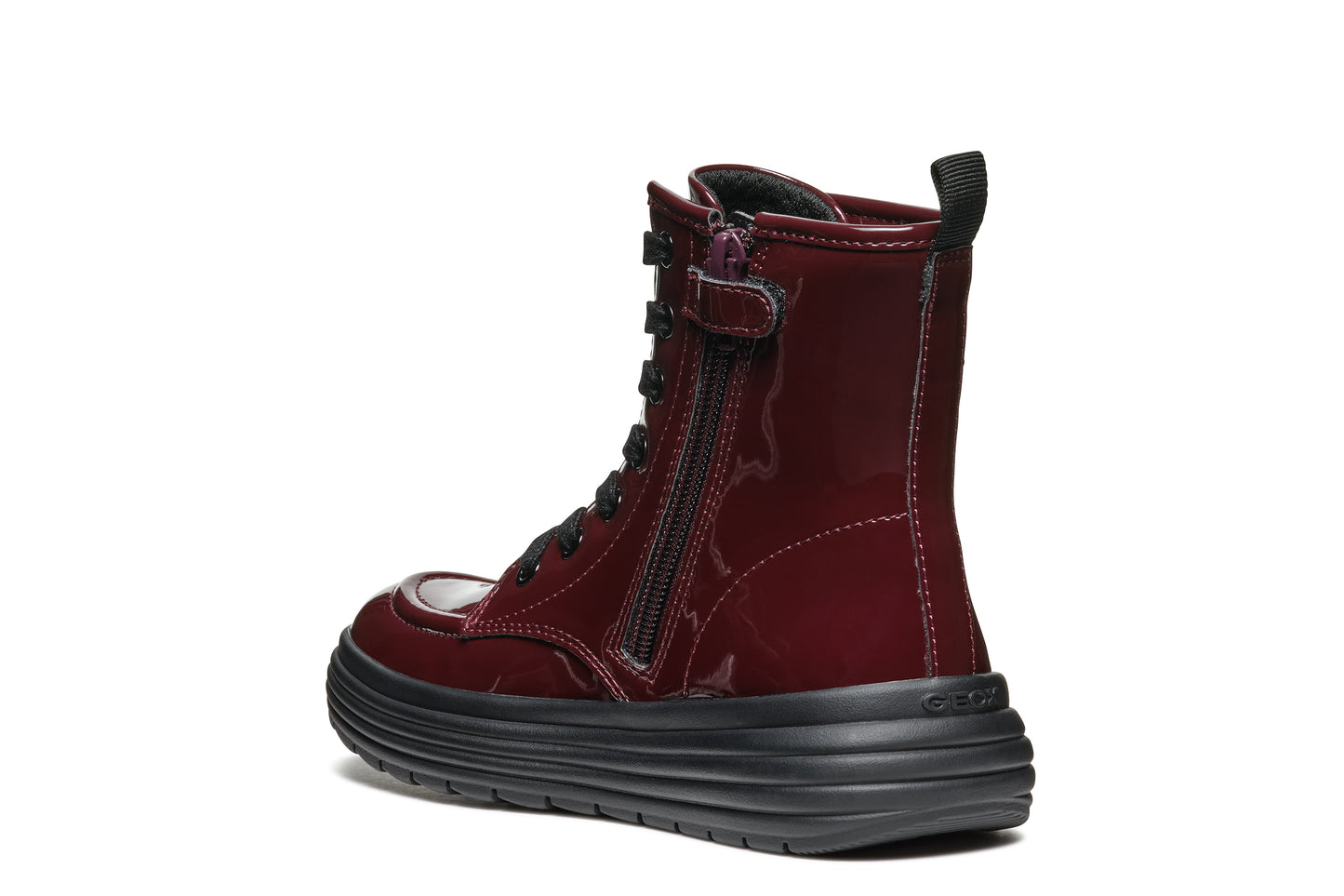 Phaolae Zipped And Lace Boot In Dark Burgundy Patent