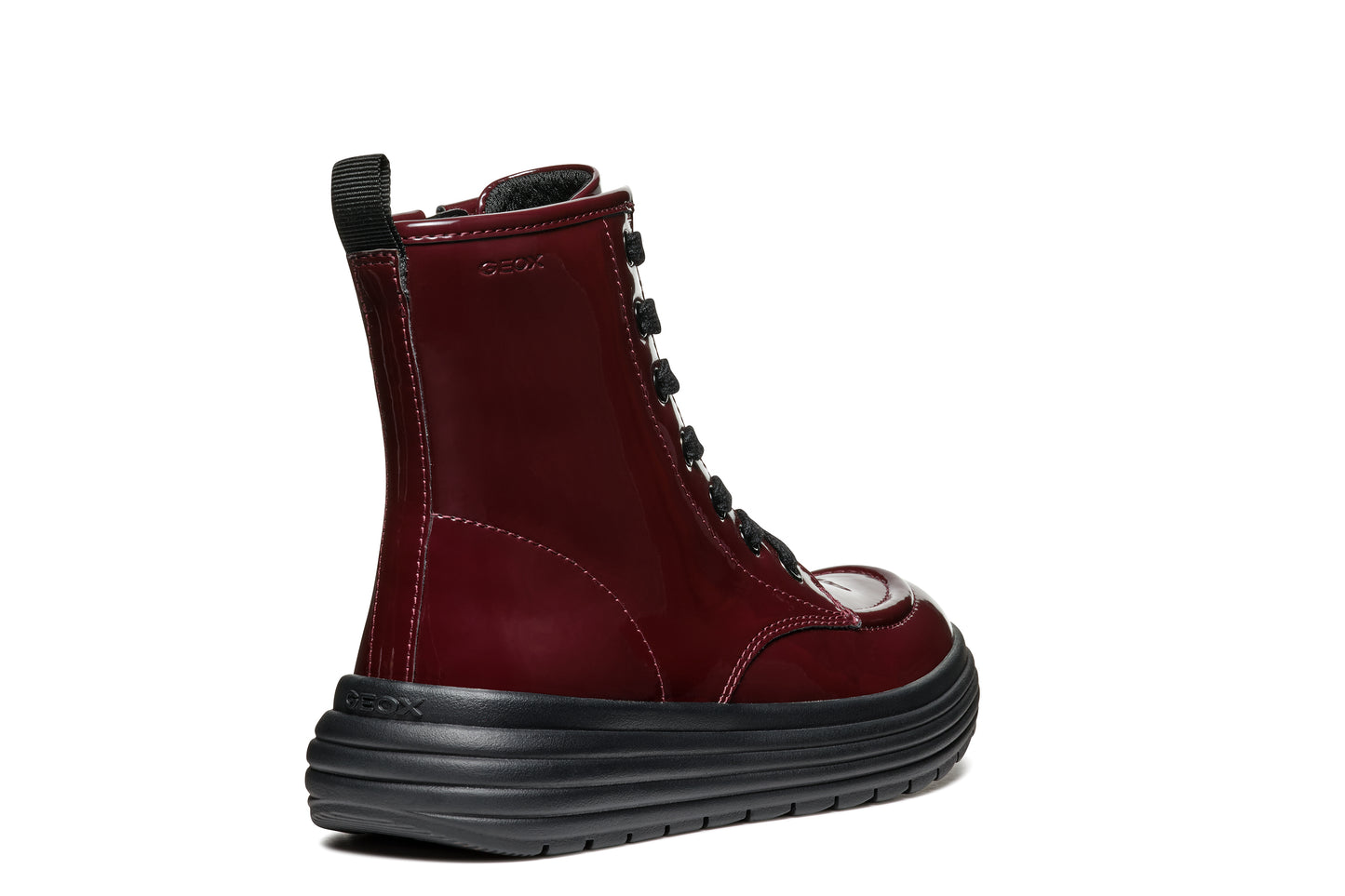 Phaolae Zipped And Lace Boot In Dark Burgundy Patent