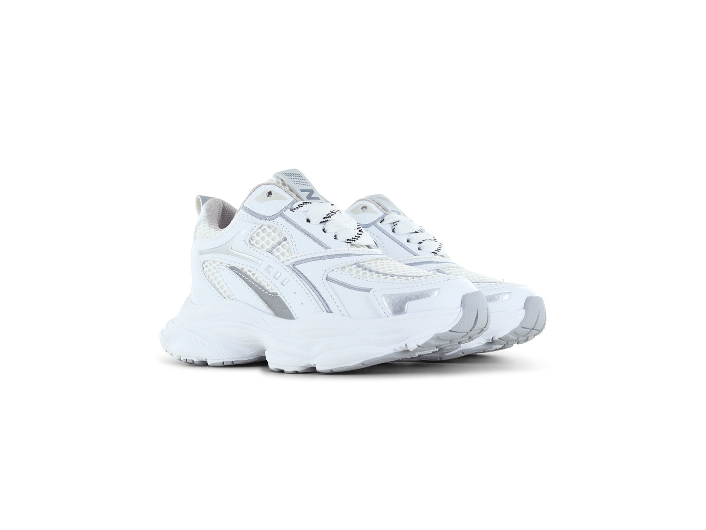 While Silver Lace Up Microleather Trainer