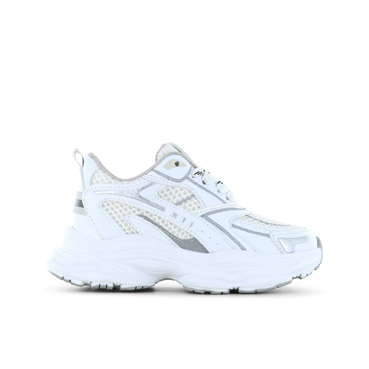 While Silver Lace Up Microleather Trainer