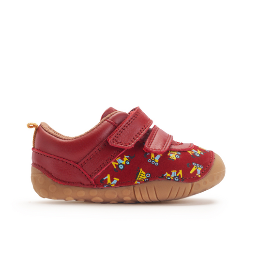 Little Smile Boys Red Nubuk Pre-walker With Digger Print