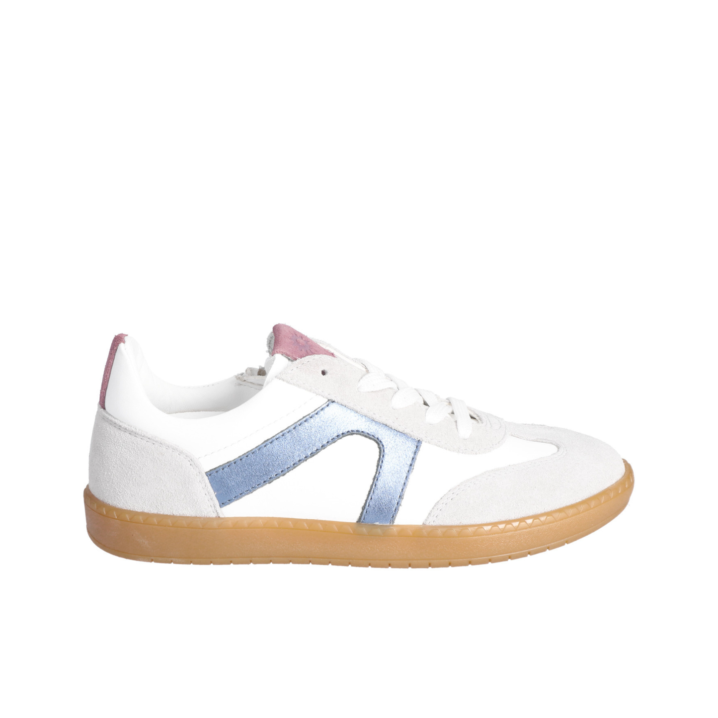 London White and Stone Blue Leather Sneaker With Zip And Lace