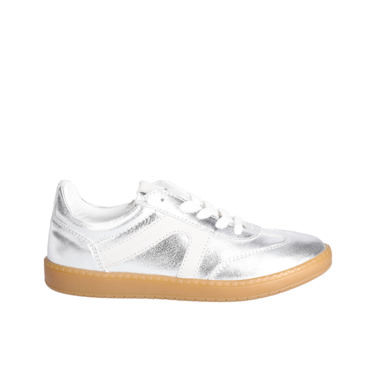 London Silver And White Leather Sneaker With Zip And Lace