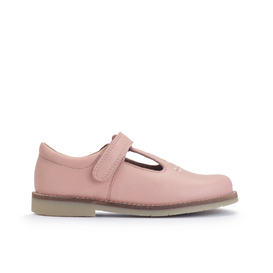 Luxe Girls Dusky Pink Leather Traditional Style T-Bar Shoe