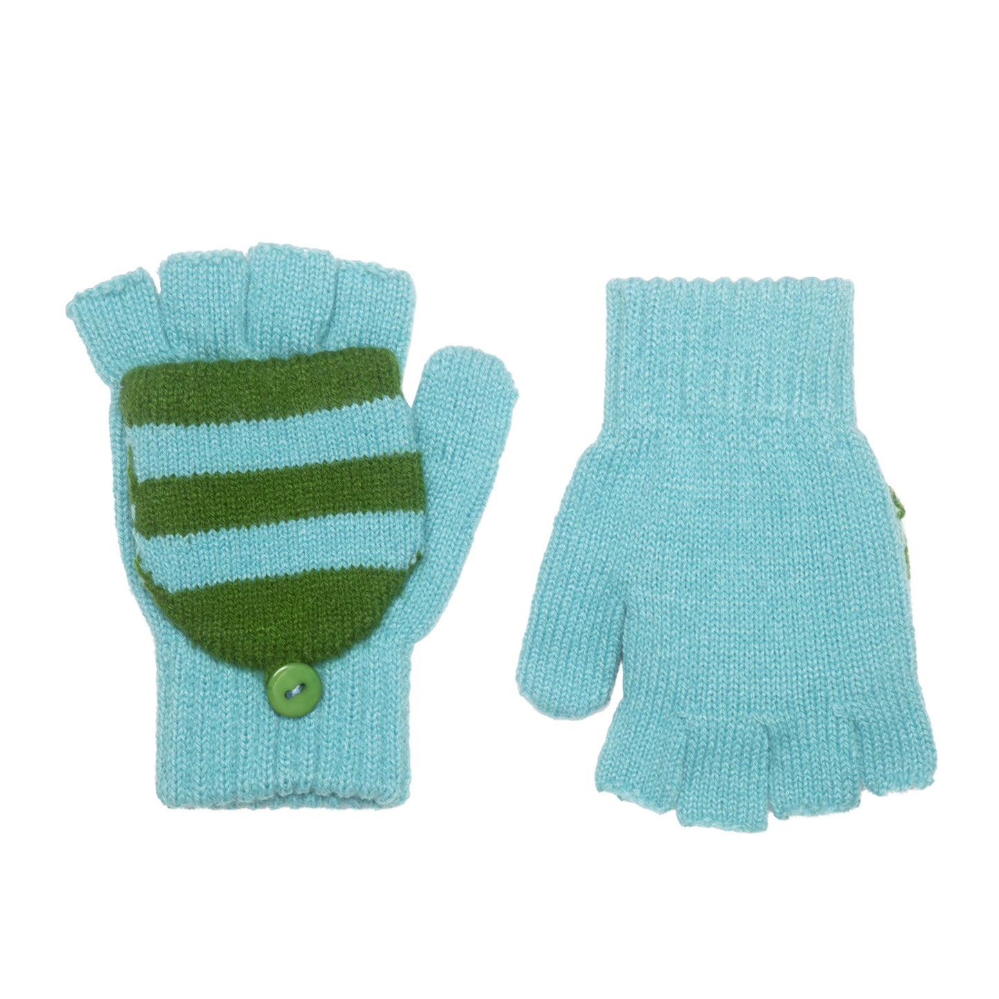 Cosy Stripped Green/Blue Knitted Gloves