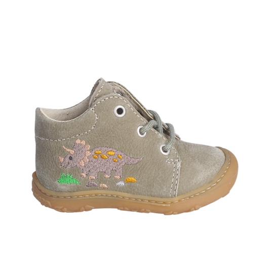 Mecki Eucalyptus Green Dino Print Lace Up Leather First Shoe