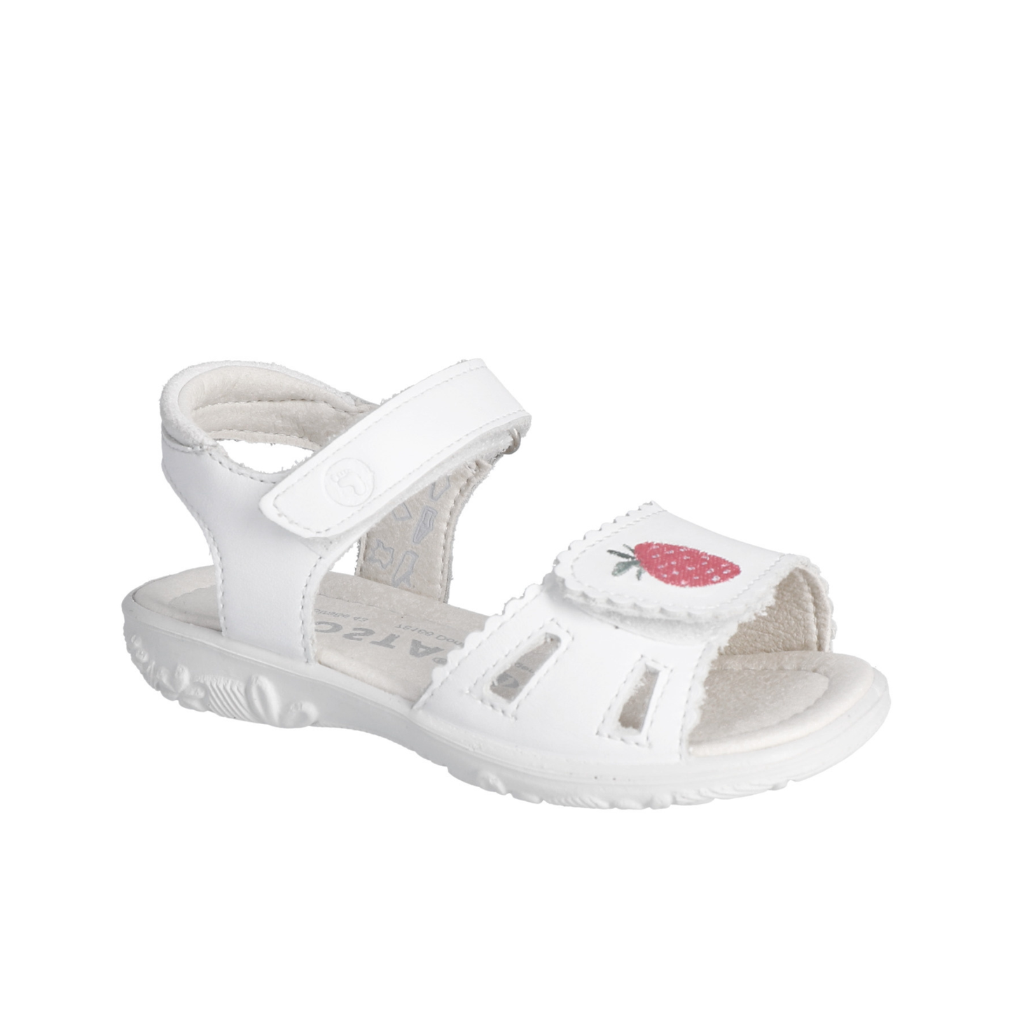 Mima White Leather Sandal With Strawberry Motif