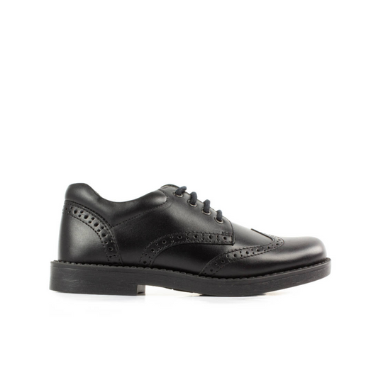 Moses Black Leather Lace-up Brogue School Shoe