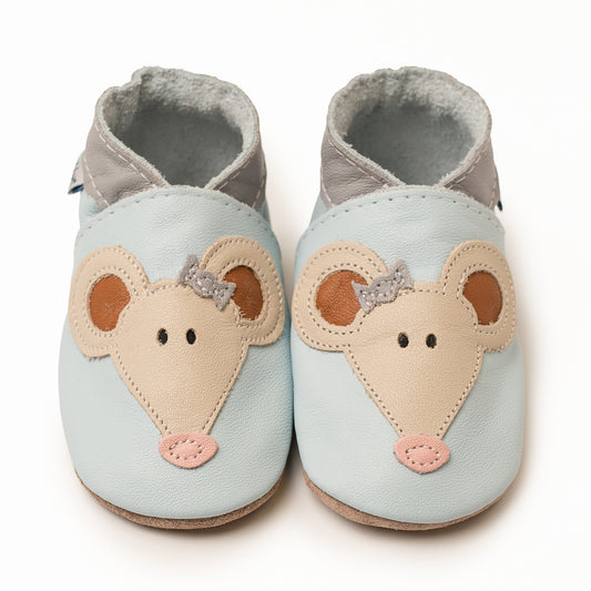 Mouse Baby Blue Leather Soft Soles