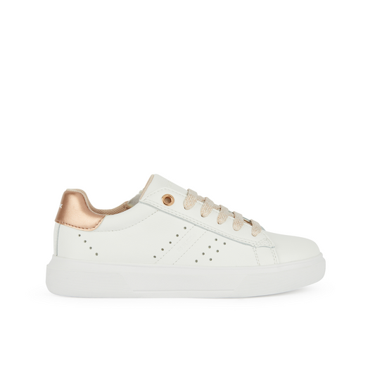 Nettuno Girls White Rose Gold Leather Sneaker Shoe With Zip