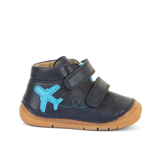 Paix Up Navy Leather First Walking Shoe With Aeroplane Motif