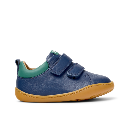 Peu Cami Blue Leather Double Strap First Walker Shoe