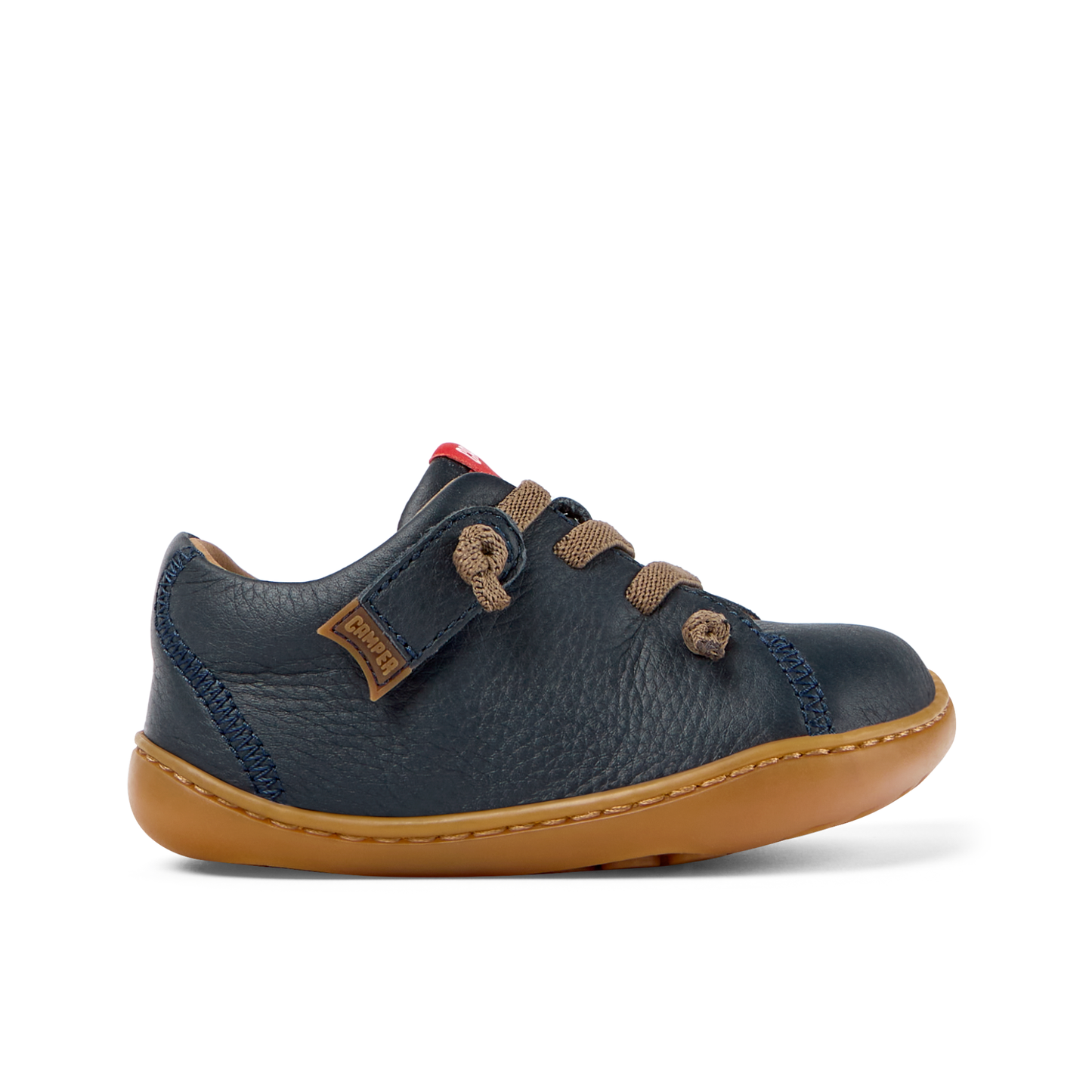 Peu Cami Blue Leather With Brown Elastic Lace First Walker Shoe