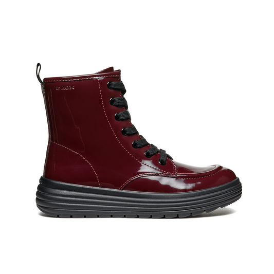 Phaolae Zipped And Lace Boot In Dark Burgundy Patent