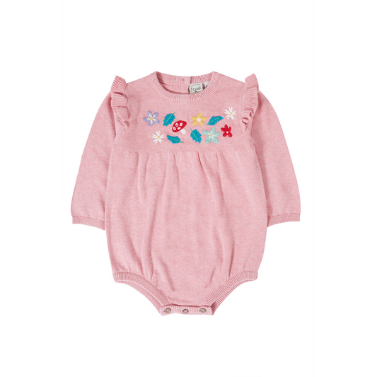 Remi Pink Marl Floral Knitted Romper