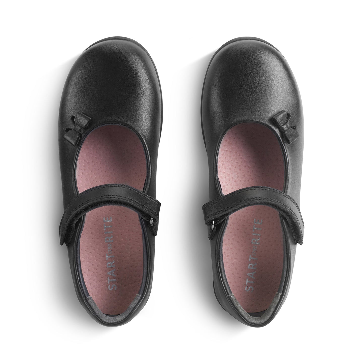Ribbon Black Leather Girls School Shoe