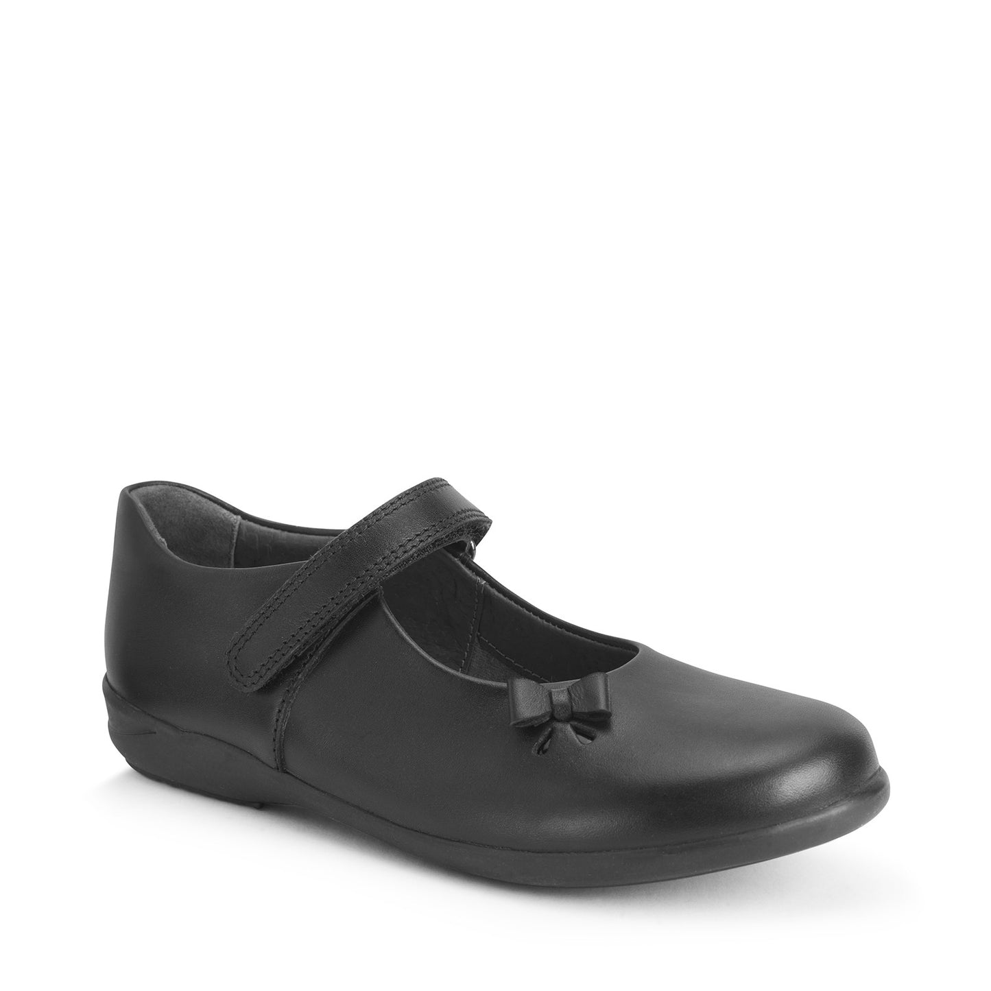 Ribbon Black Leather Girls School Shoe