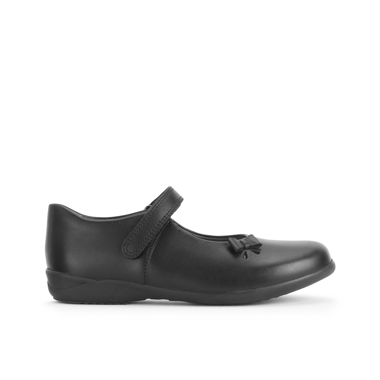 Ribbon Black Leather Girls School Shoe