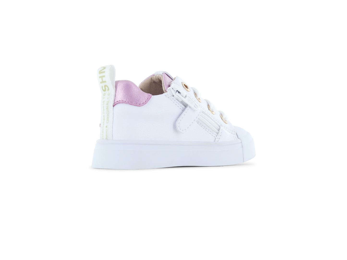 White Pink Butterfly Print Leather Sneaker Shoe