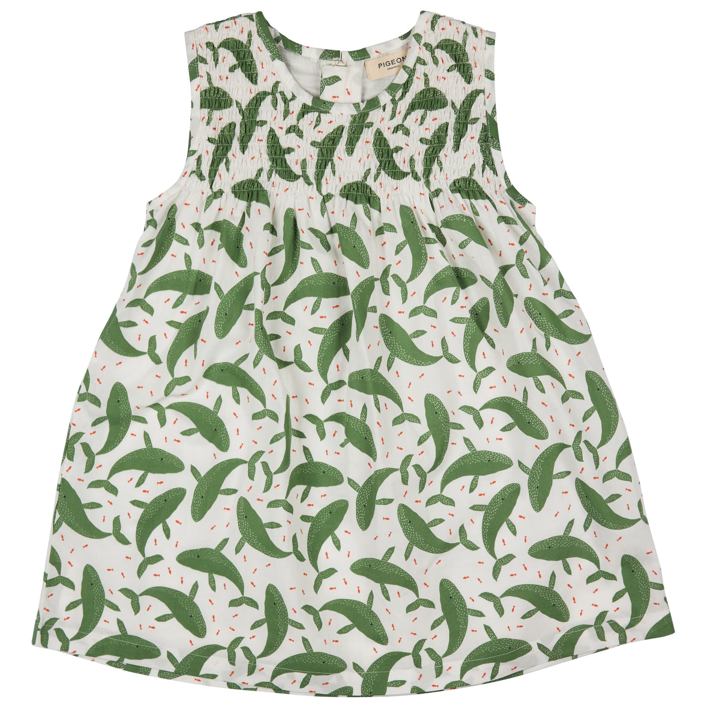 Sleeveless Smock Dress Whales Tea Green