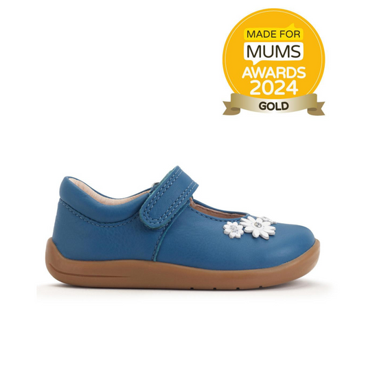 Fairy Tale Blue Leather Girl's First Walking Shoe