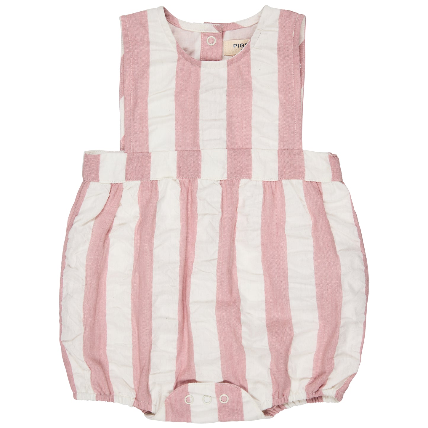 Bib Romper Pink Seersucker Wide Stripe