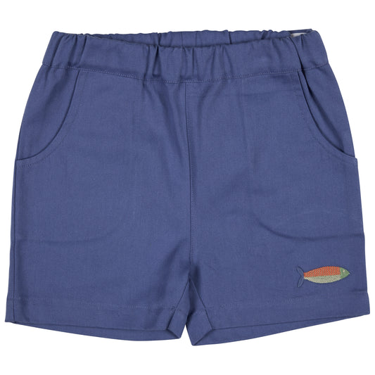 Embroidered Pull-on Indigo Shorts
