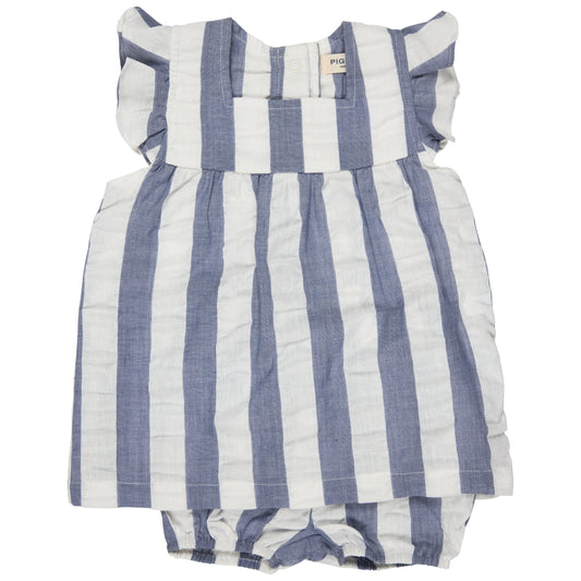 Tunic Set Indigo Seersucker Wide Stripe