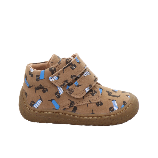 Saturnus Sausage Dog Print Brown Leather First Walking Boot