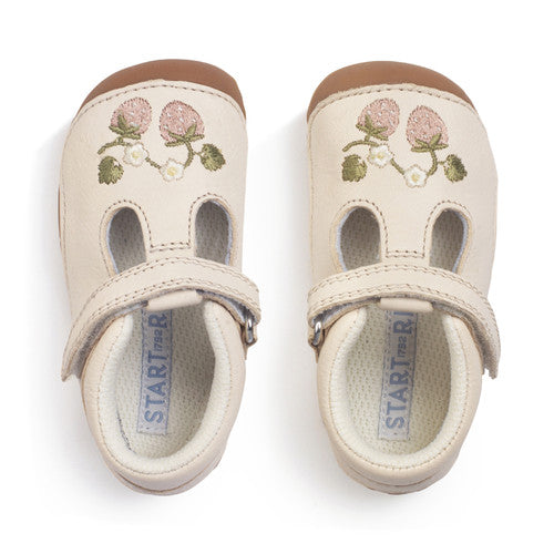 Squish Cream Flower T-Bar Leather Pre-walker