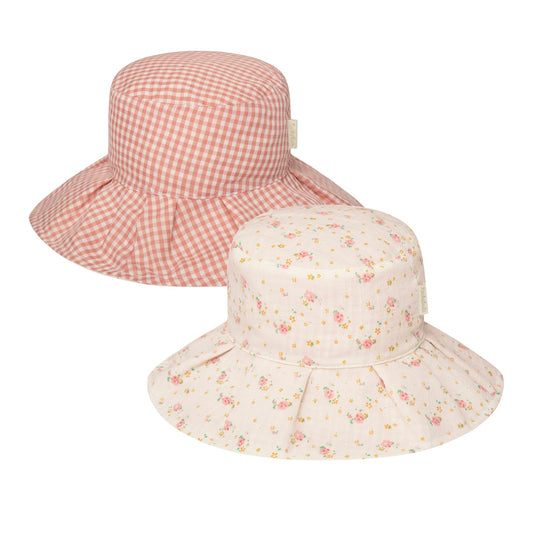Tiny Blossom Gingham Reversible Sun Hat
