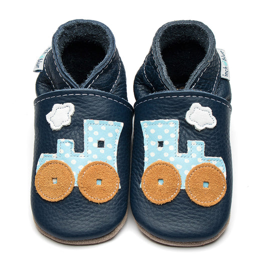 Toot Toot Navy/Baby Blue Spot Leather Soft Soles