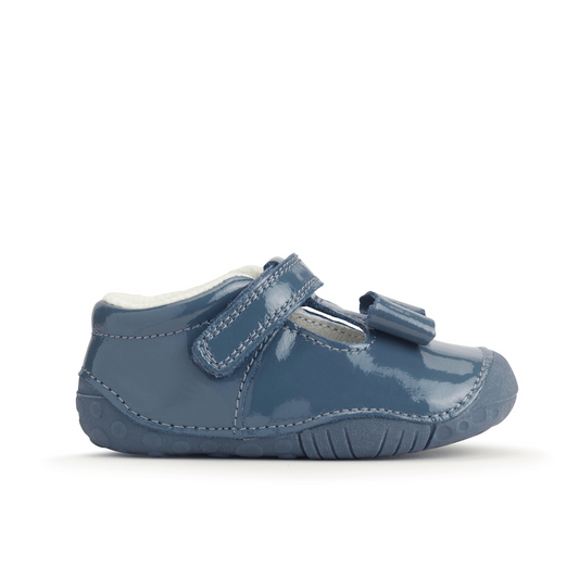 Wiggle Nubuk China Blue Patent Leather Girl's Riptape Pre-walker Shoe