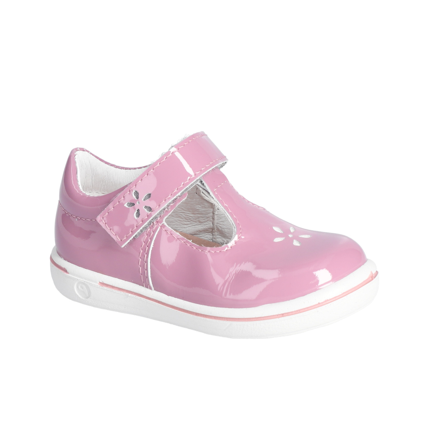 Winona Girl's T-Bar Shoe in Sugar Pink Patent Leather