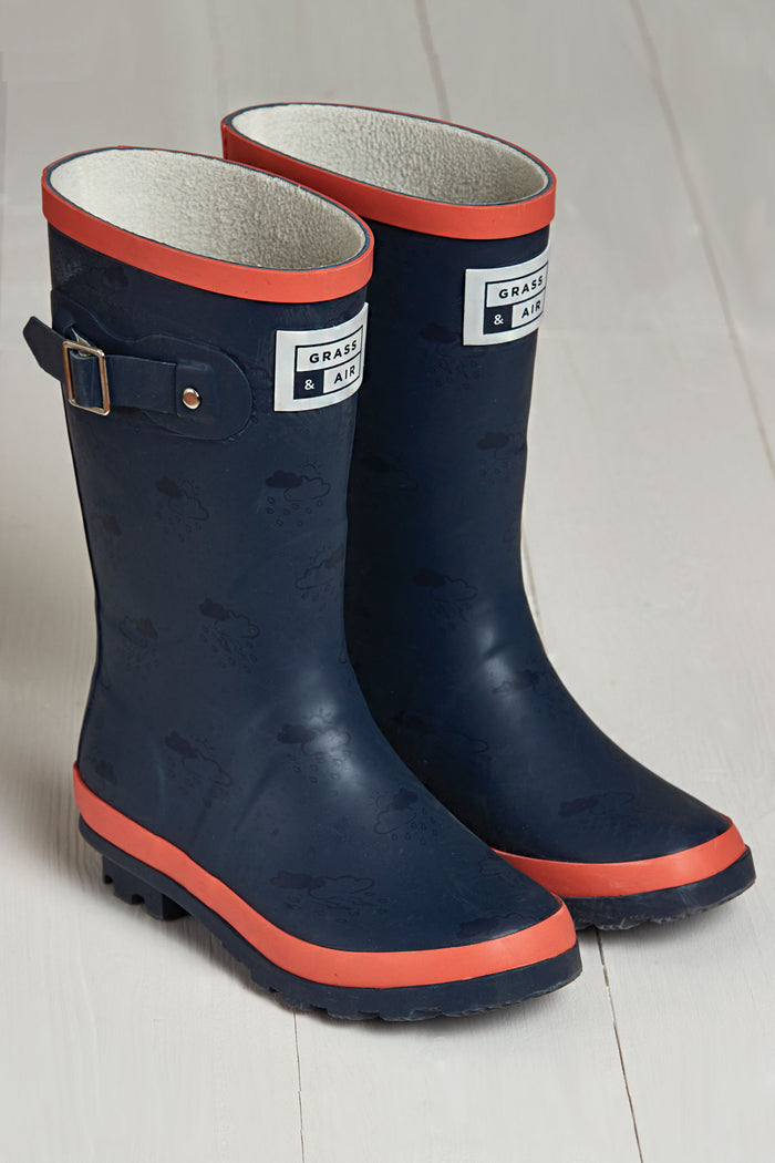 Junior Adventure Wellies Navy/Coral with bag