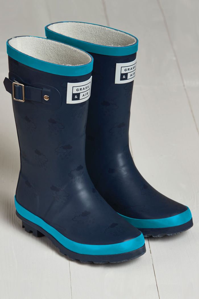 Junior Adventure Wellies Navy/Turquoise with bag
