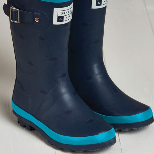 Junior Adventure Wellies Navy/Turquoise with bag
