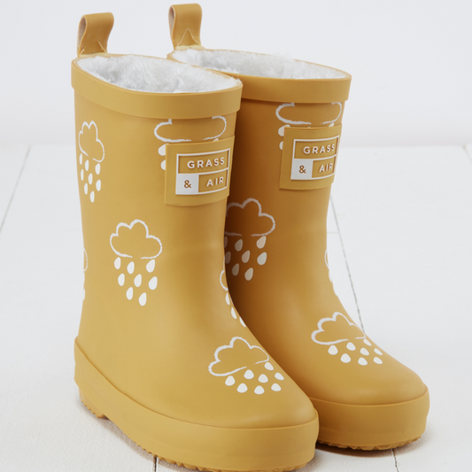 Colour Changing Teddy Fleece Lined Winter Wellie Ochre with bag