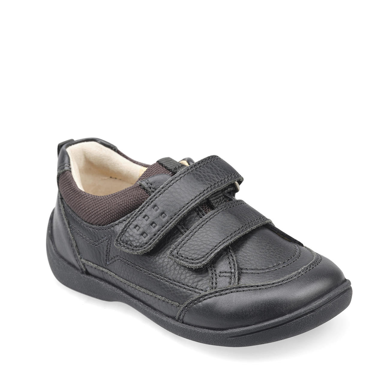 Zigzag Soft Black Leather Boys First School Shoe