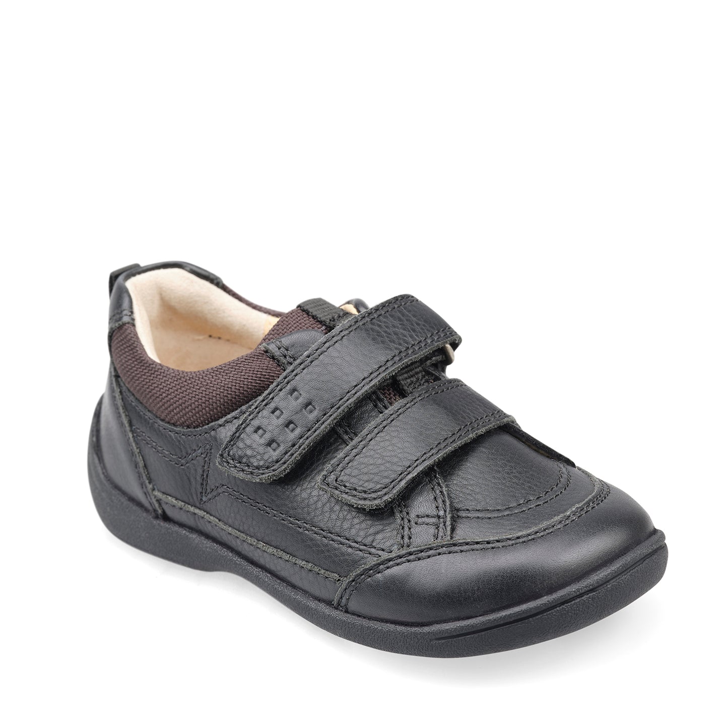 Zigzag Soft Black Leather Boy's First School Shoe
