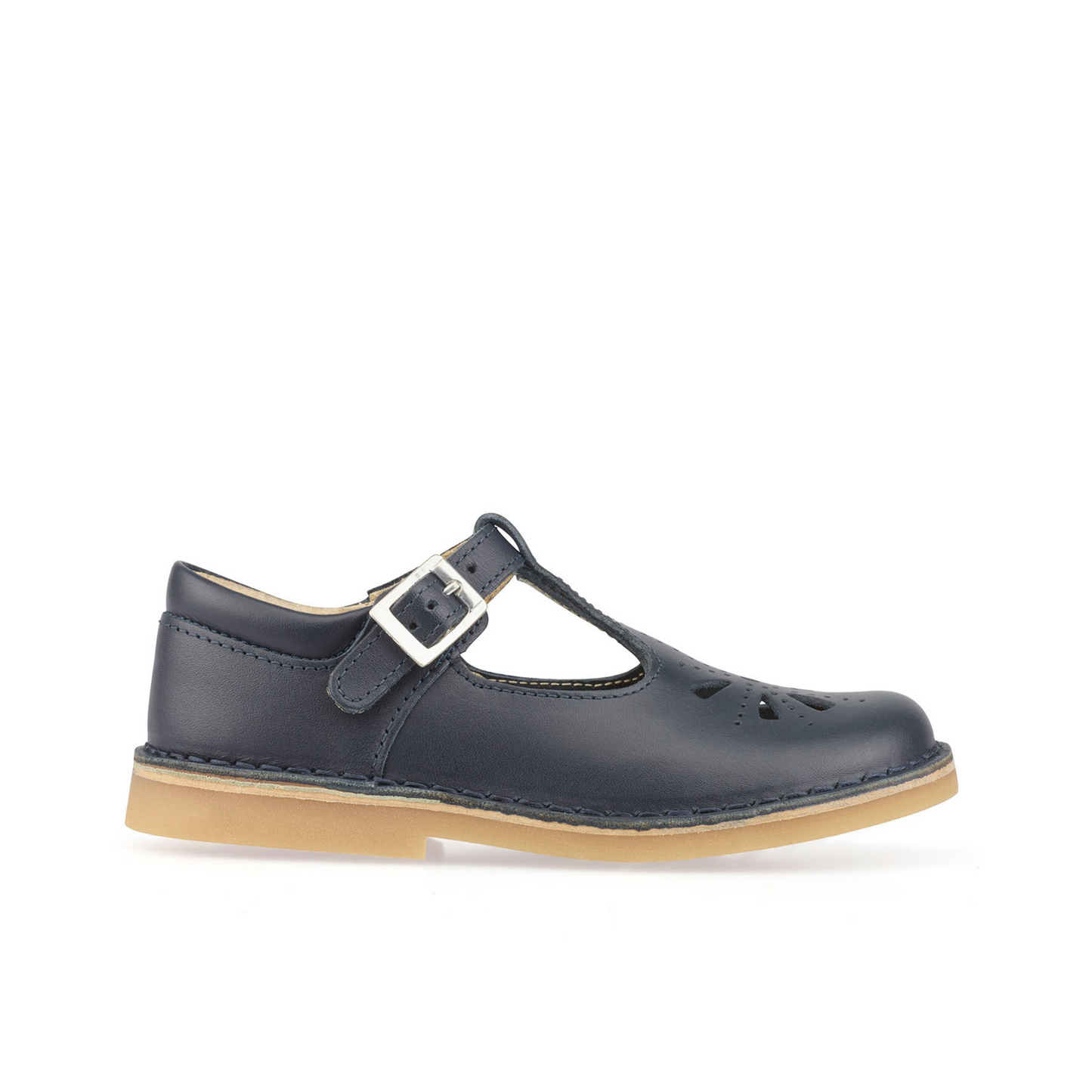 Lottie Classic Navy Leather Buckled T-Bar Stitchdown Shoe