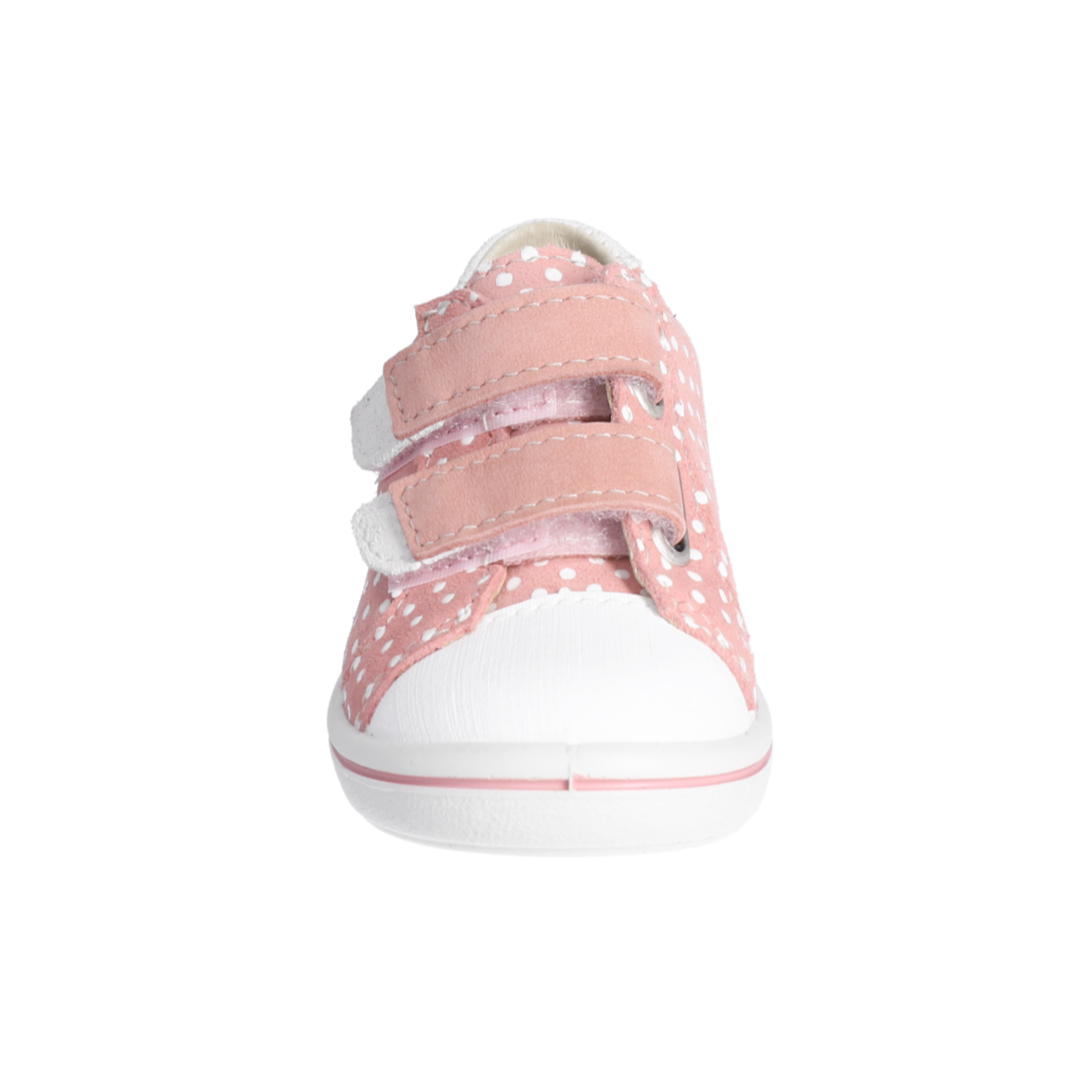 Niccy Leather Sneaker in Strawberry Pink and White Ditsy Dots