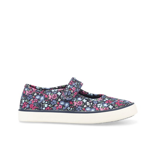 Blossom Navy Blue Floral Girl's Mary Jane Canvas Shoe