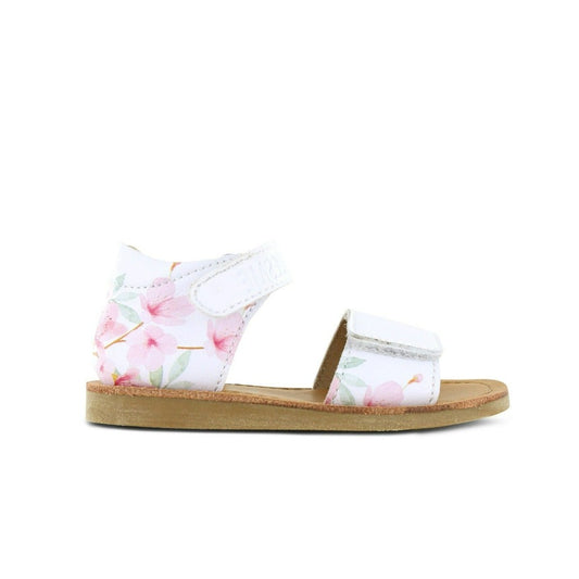 Classic White and Pink Flowers Leather Sandal