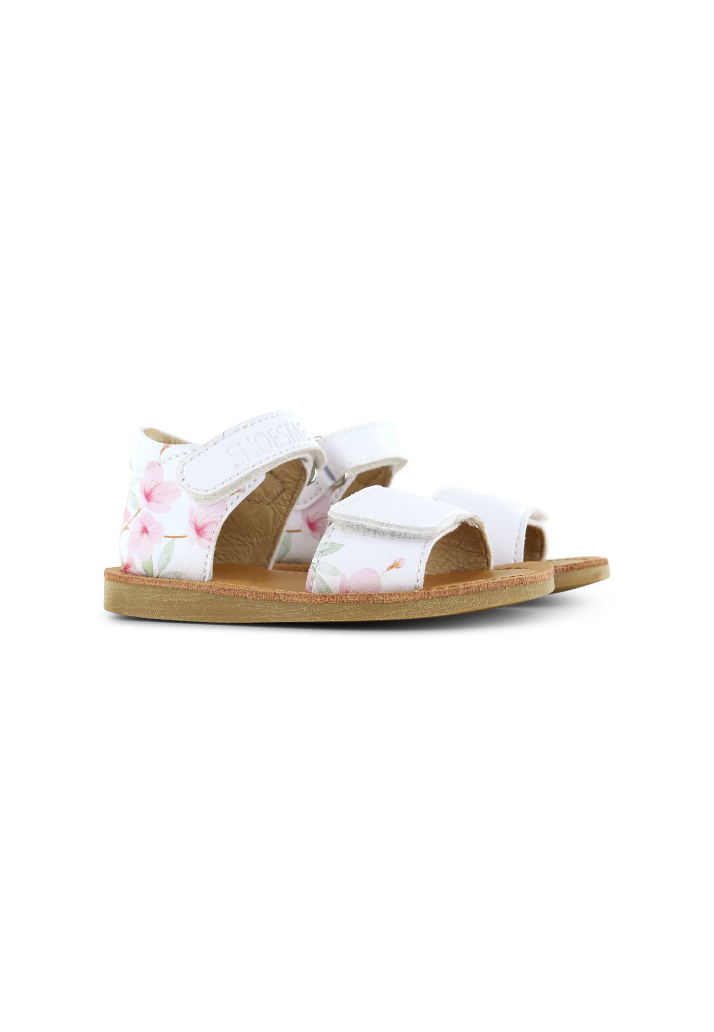 Classic White and Pink Flowers Leather Sandal