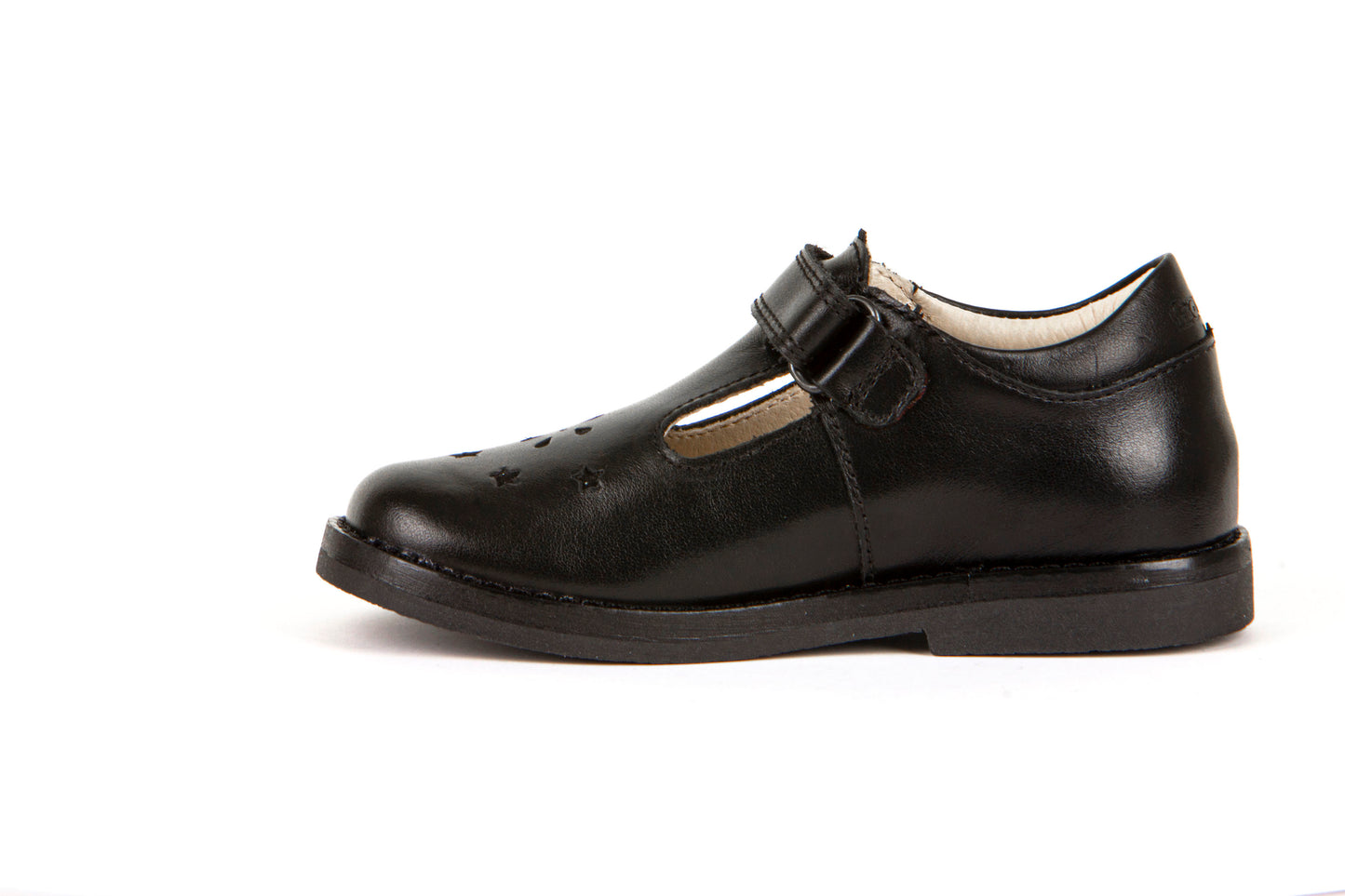 Evia Black Leather T-Bar Girl's School Shoe