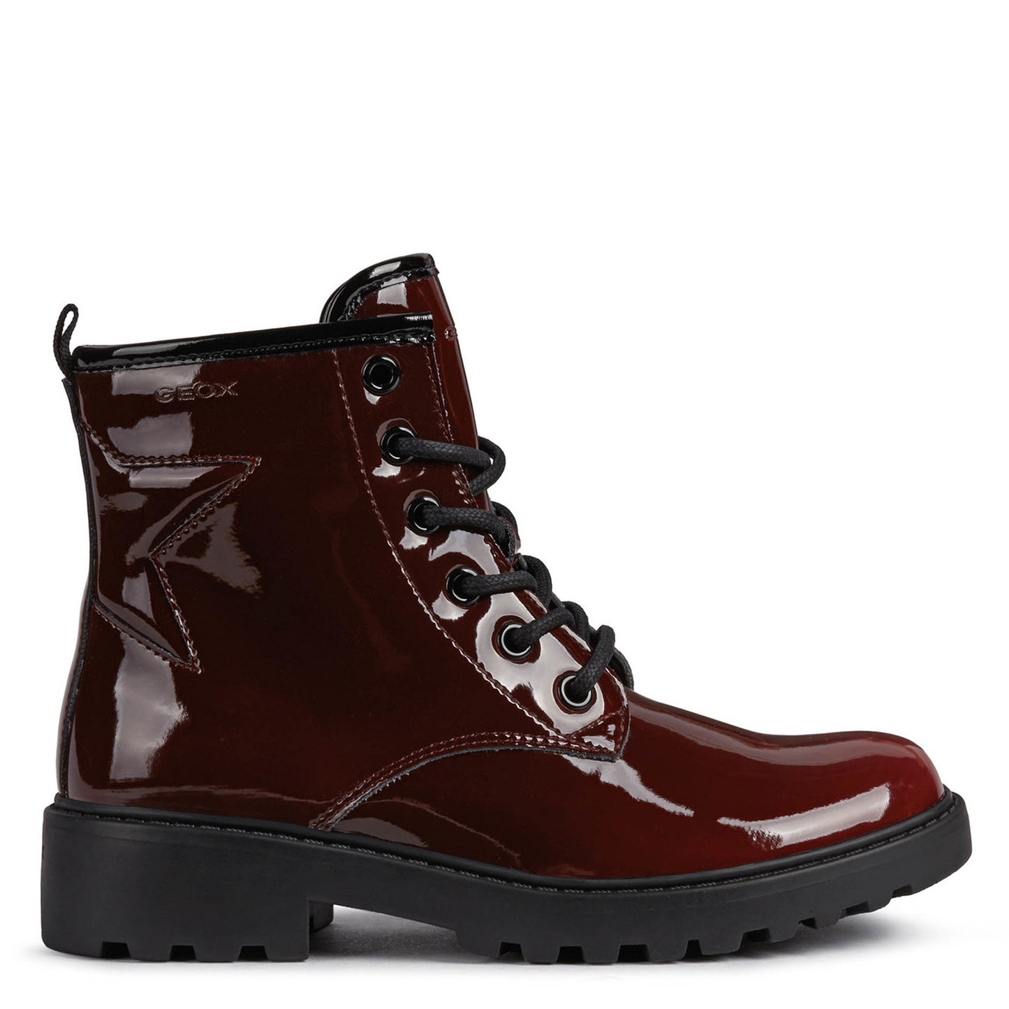 Casey Zipped Lace Up Boot in Bordeaux Patent