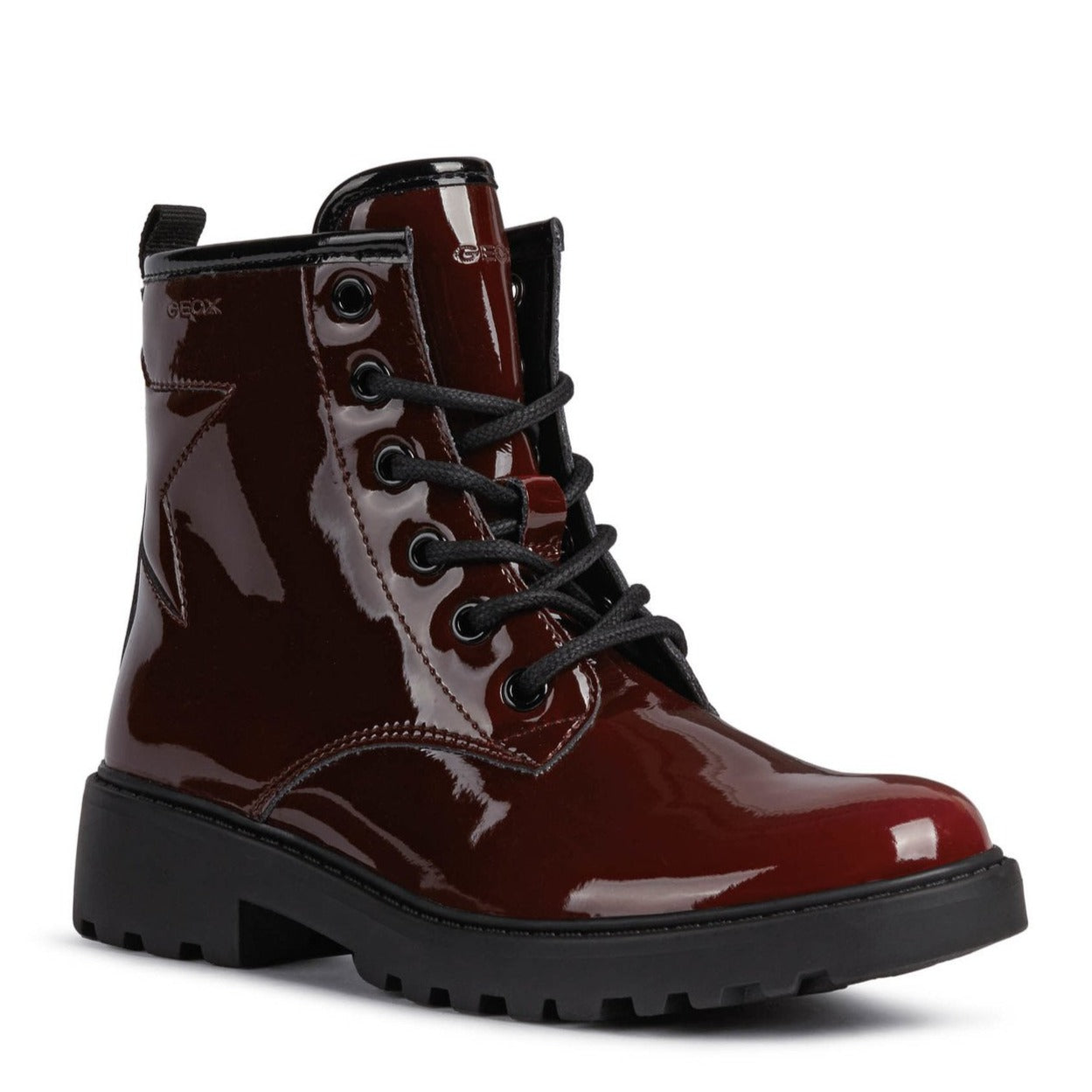 Casey Zipped Lace Up Boot in Bordeaux Patent