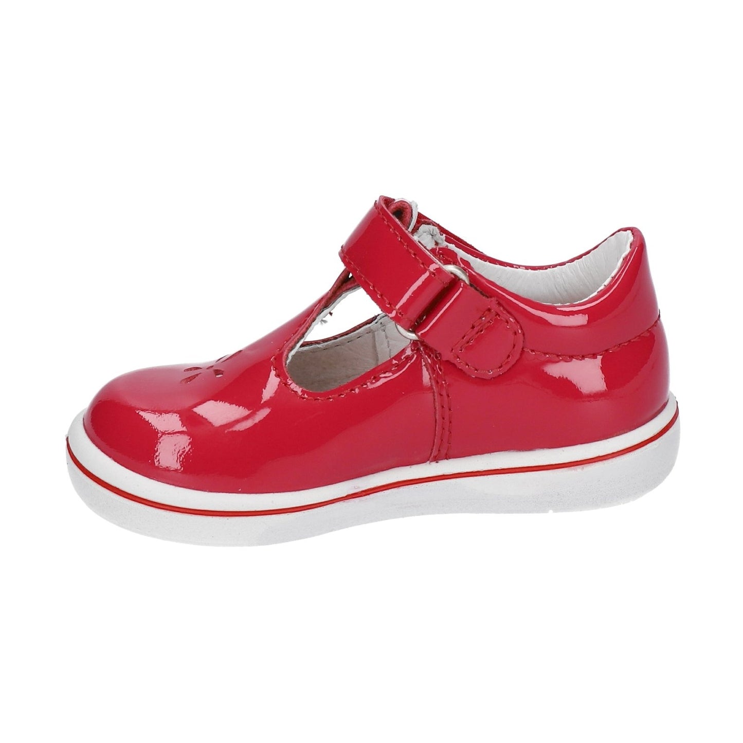 Winona Girl's T-Bar Shoe in Cherry Red Patent